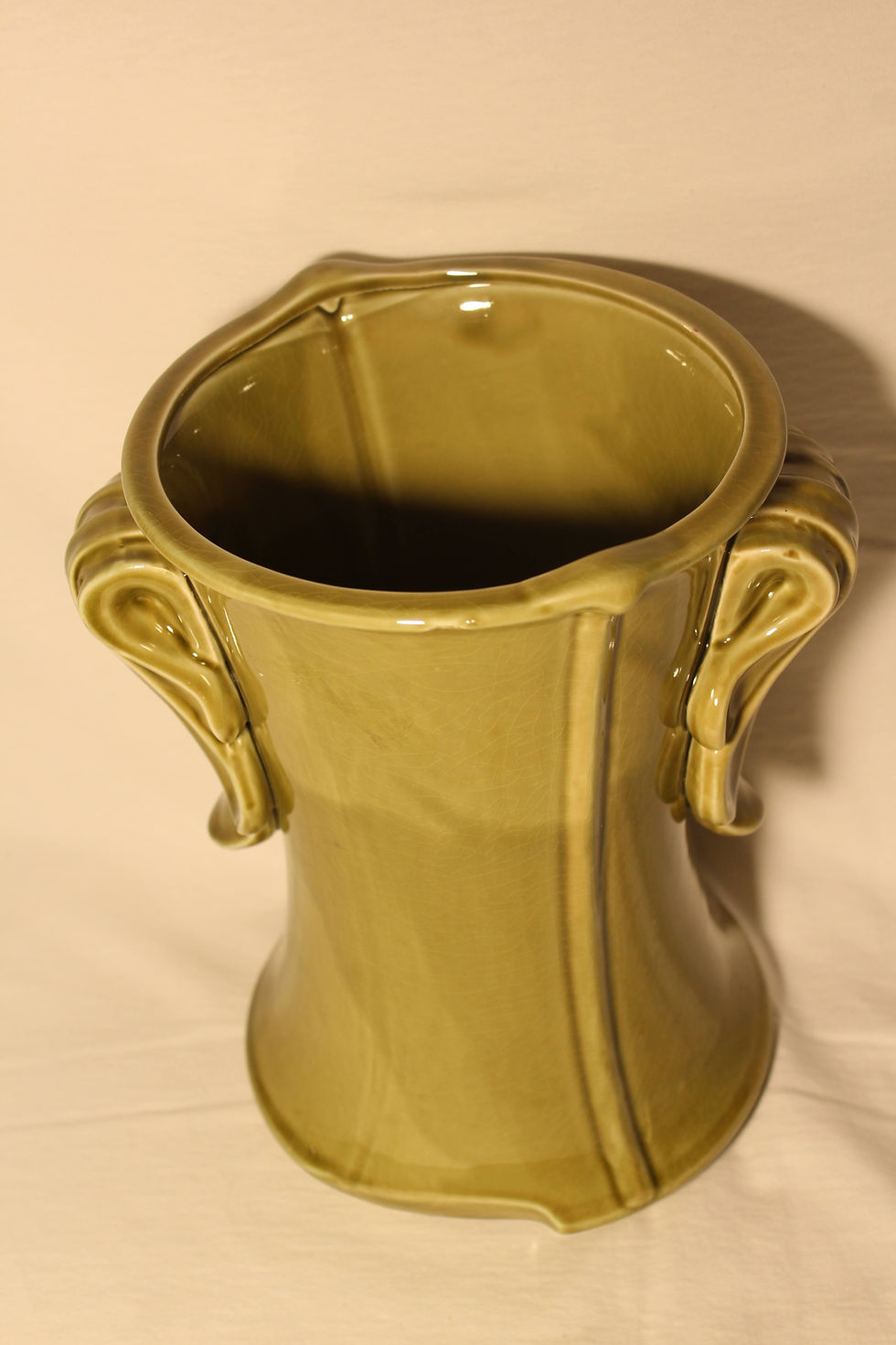 Thumbnail: Vintage Roman Style Glazed Porcelain Green Amphora Vase