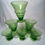 Thumbnail: Mid-century Retro Atomic Rippled Footed Green Glass Set of 6 Glasses