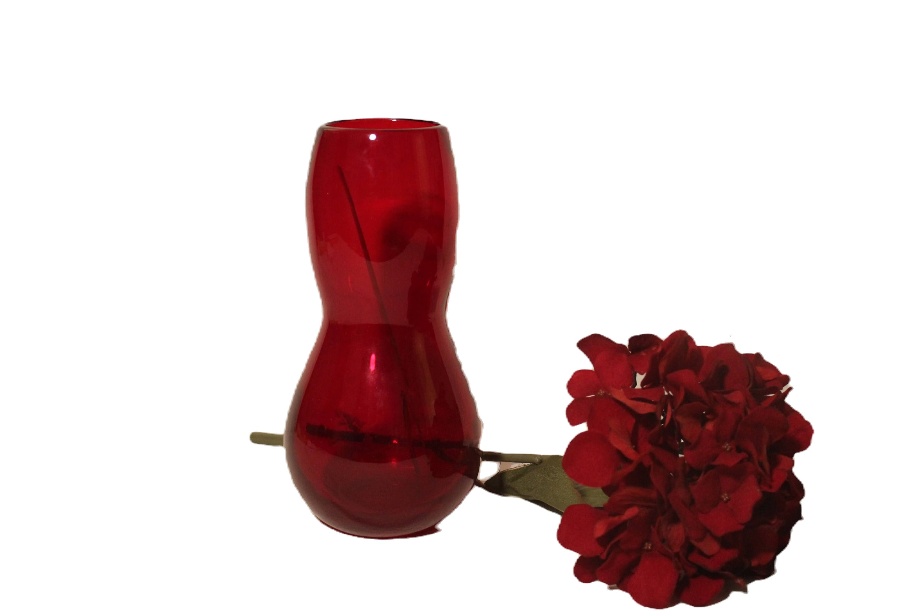 Vintage Hand Blown Double Gourd Ruby Red Vase