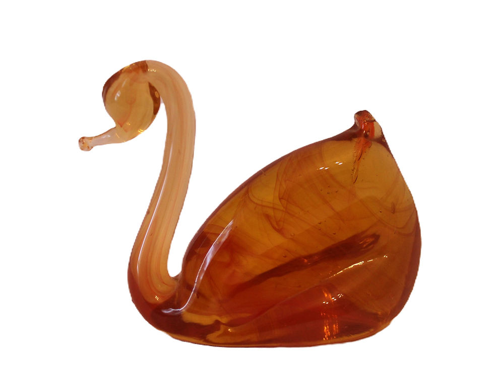 Miniature Amber Orange Art Glass Swan 3 x 4