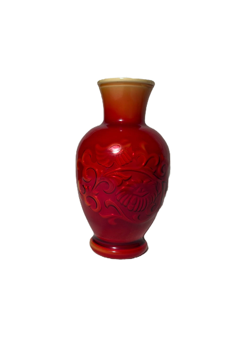 Vintage Ruby Red and Gold Double Layered & Glazed Chinese Porcelain Vase 6.5 in