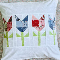 patchwork cushion with tulips