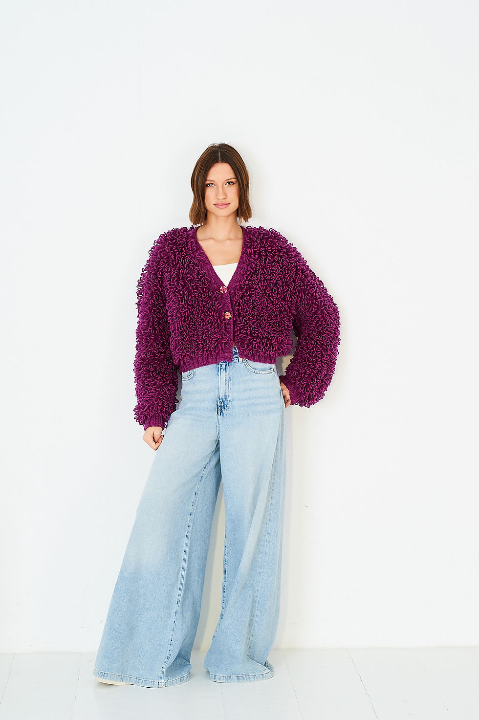 Loopy Knitted cardigan on lady