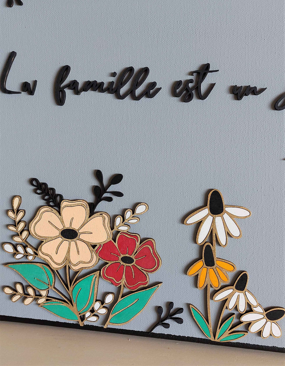 Miniature : TABLEAU JARDIN DE FAMILLE gris détail saumon