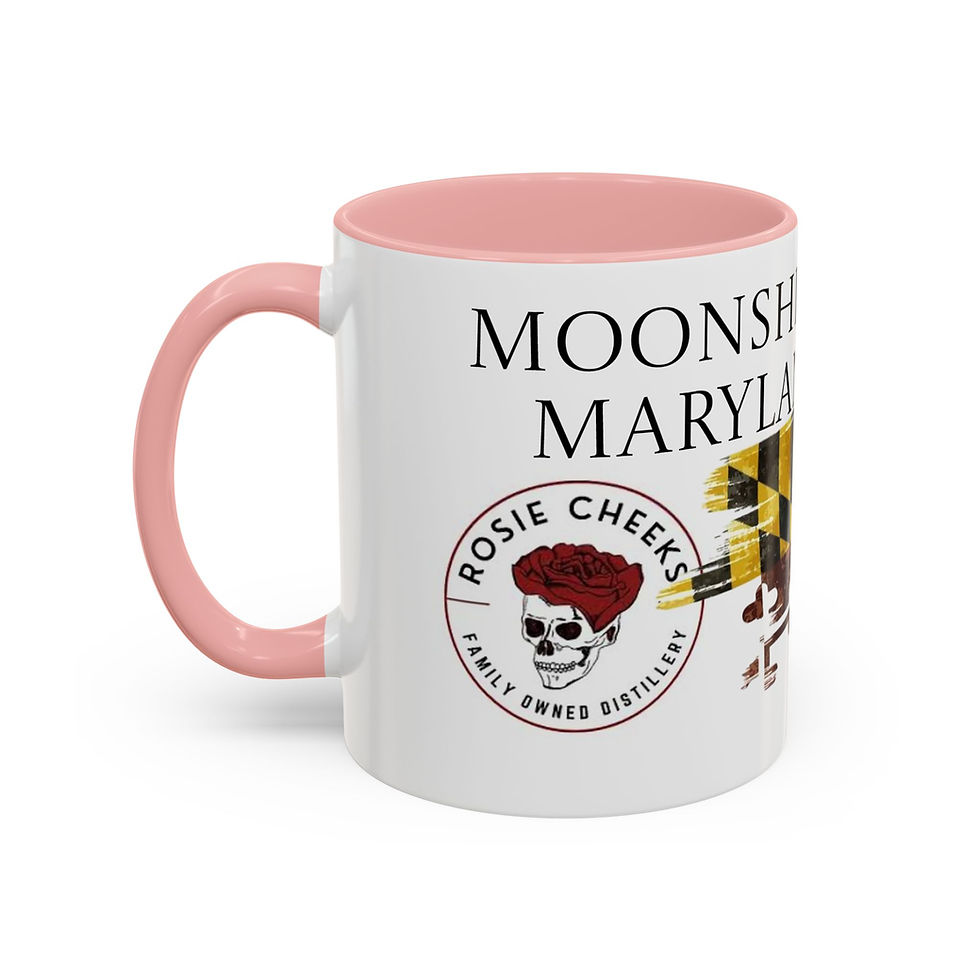 Thumbnail: Moonshine with MD Heart Accent Coffee Mug – Rosie Cheeks Distillery Logo
