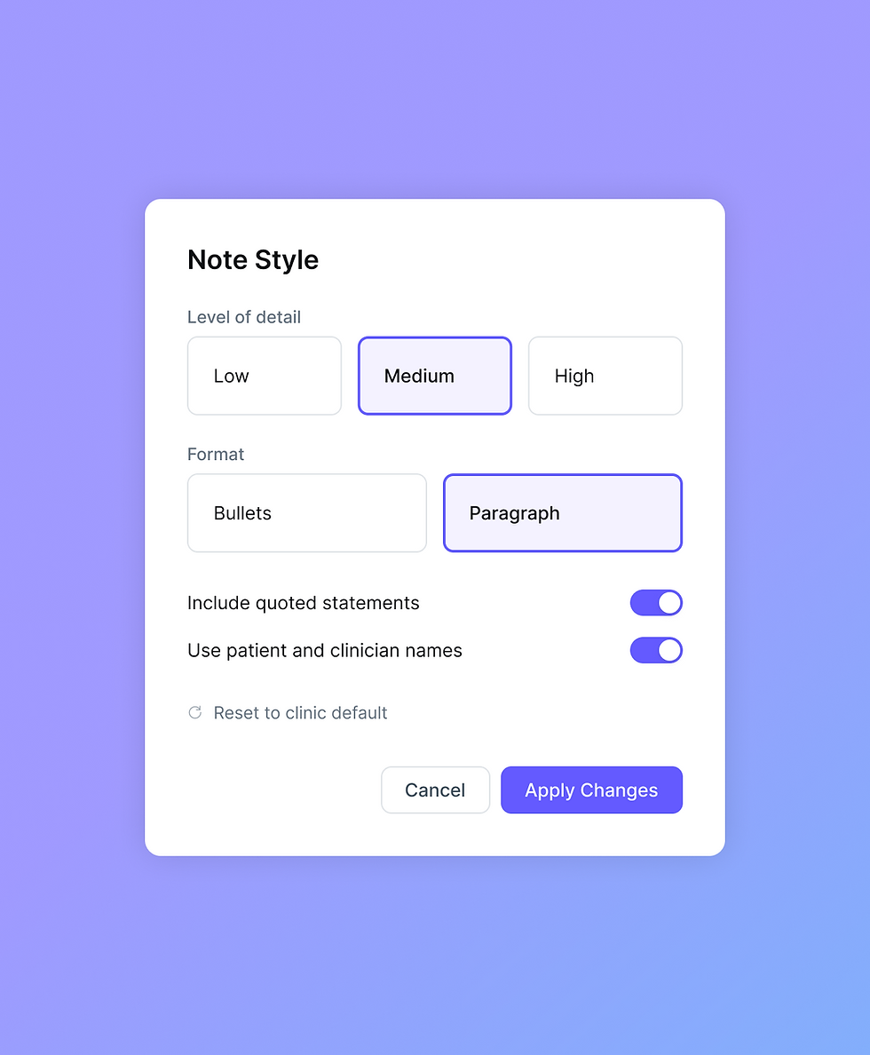 AI Draft Note Configutation