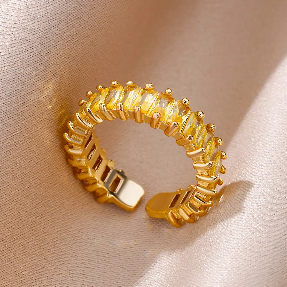 Thumbnail: Cubic Zirconic Rectangle Open Rings For Women Men Gold Color Wedding Engaement R