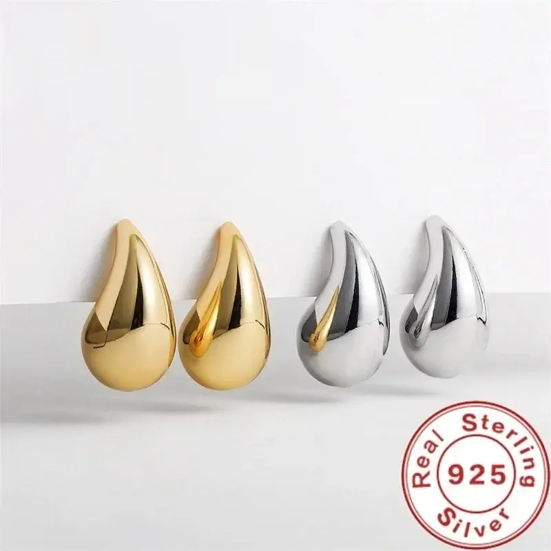 Thumbnail: 925 Sterling Silver 18K Gold Plated Chunky Dome Water Drop Earring for Women Vin