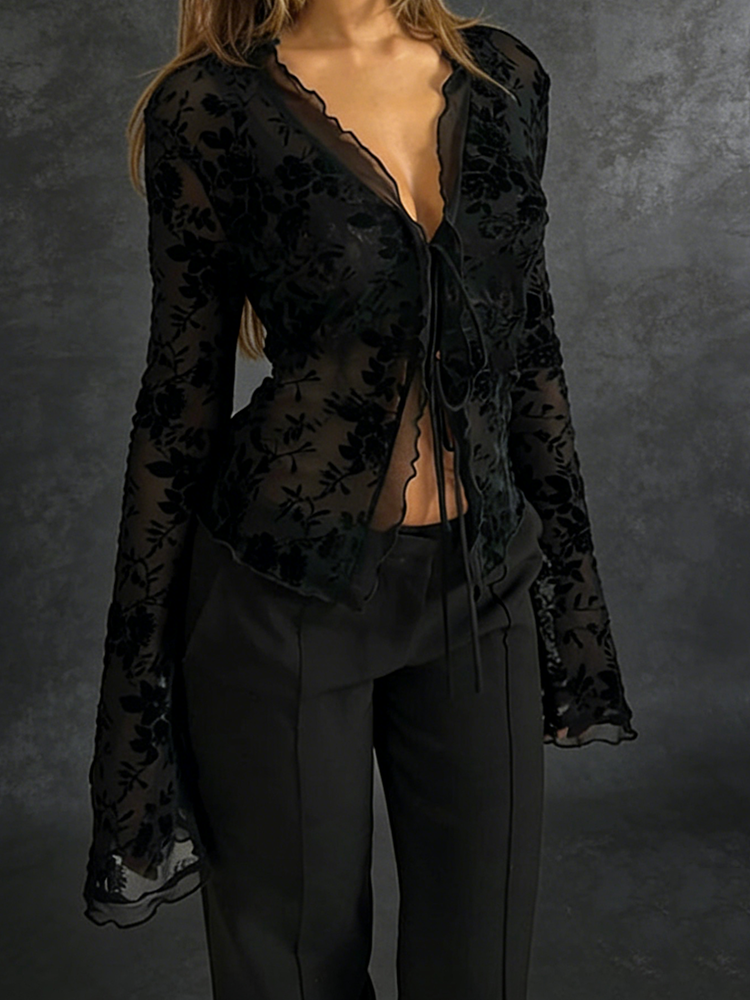 The Noire Bloom Mesh Blouse