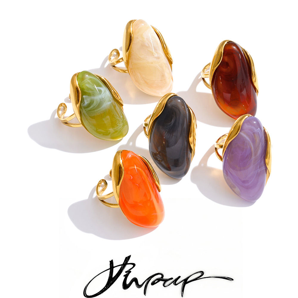 Yhpup 2026 Stainless Steel Multi-Color Resin Adjustable Ring PVD Hot Style Y2K F