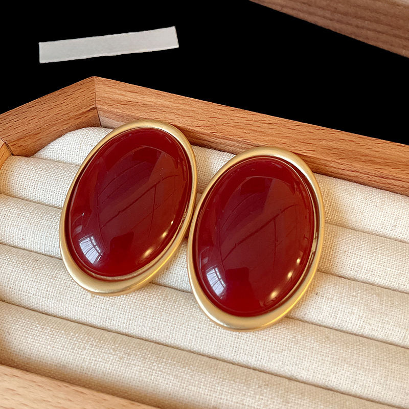Thumbnail: Vintage Red Resin Women's Earrings Stud Earrings Luxury large Geometric Oval ear