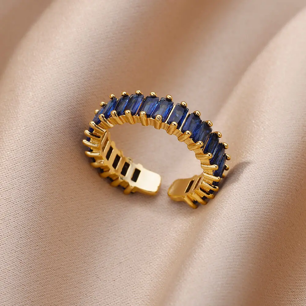 Thumbnail: Cubic Zirconic Rectangle Open Rings For Women Men Gold Color Wedding Engaement R