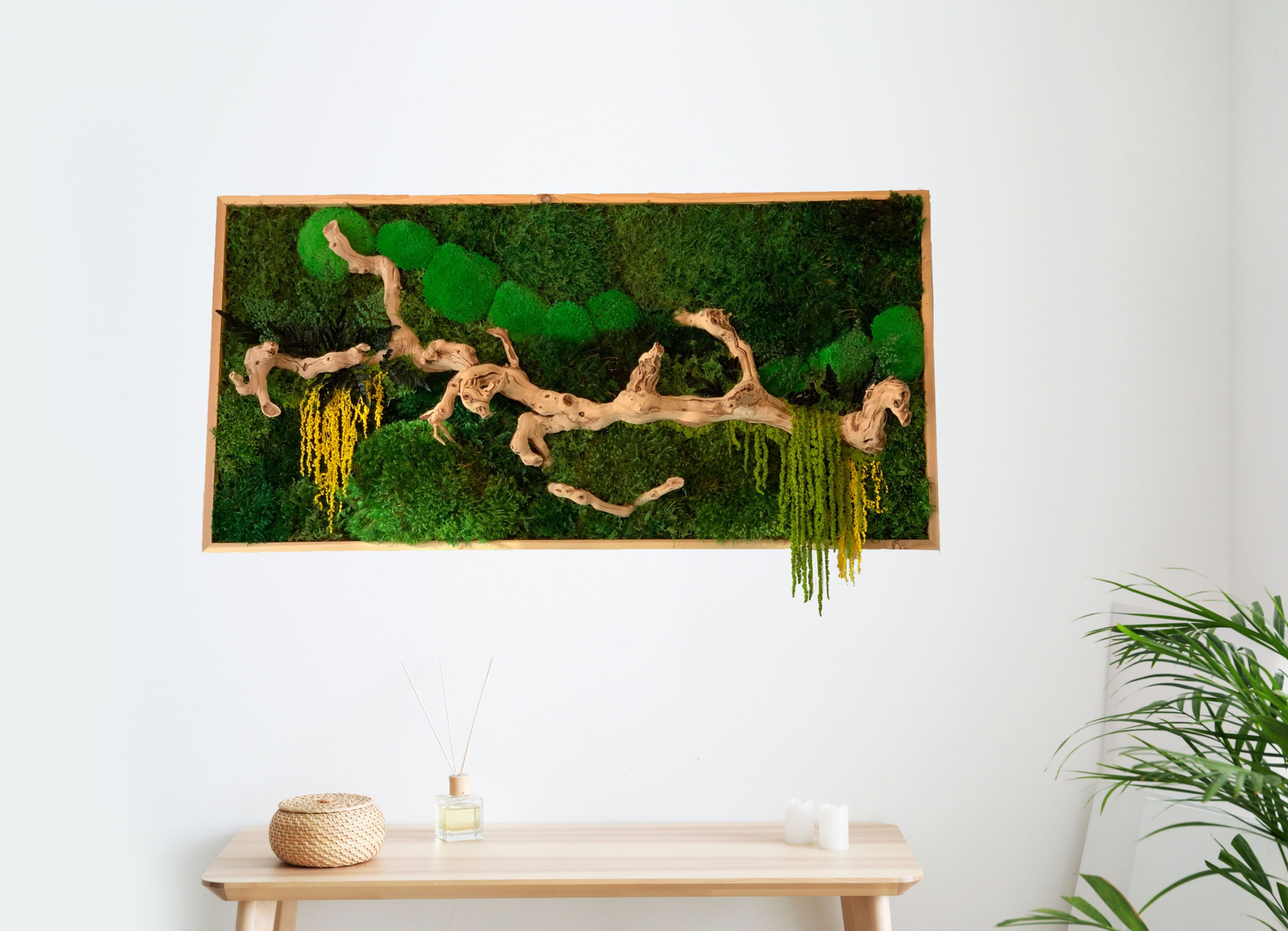 Moss Art Frame with Preserved Plants & Driftwood