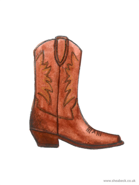 Cowboy Boot Gouache Painting Illustration