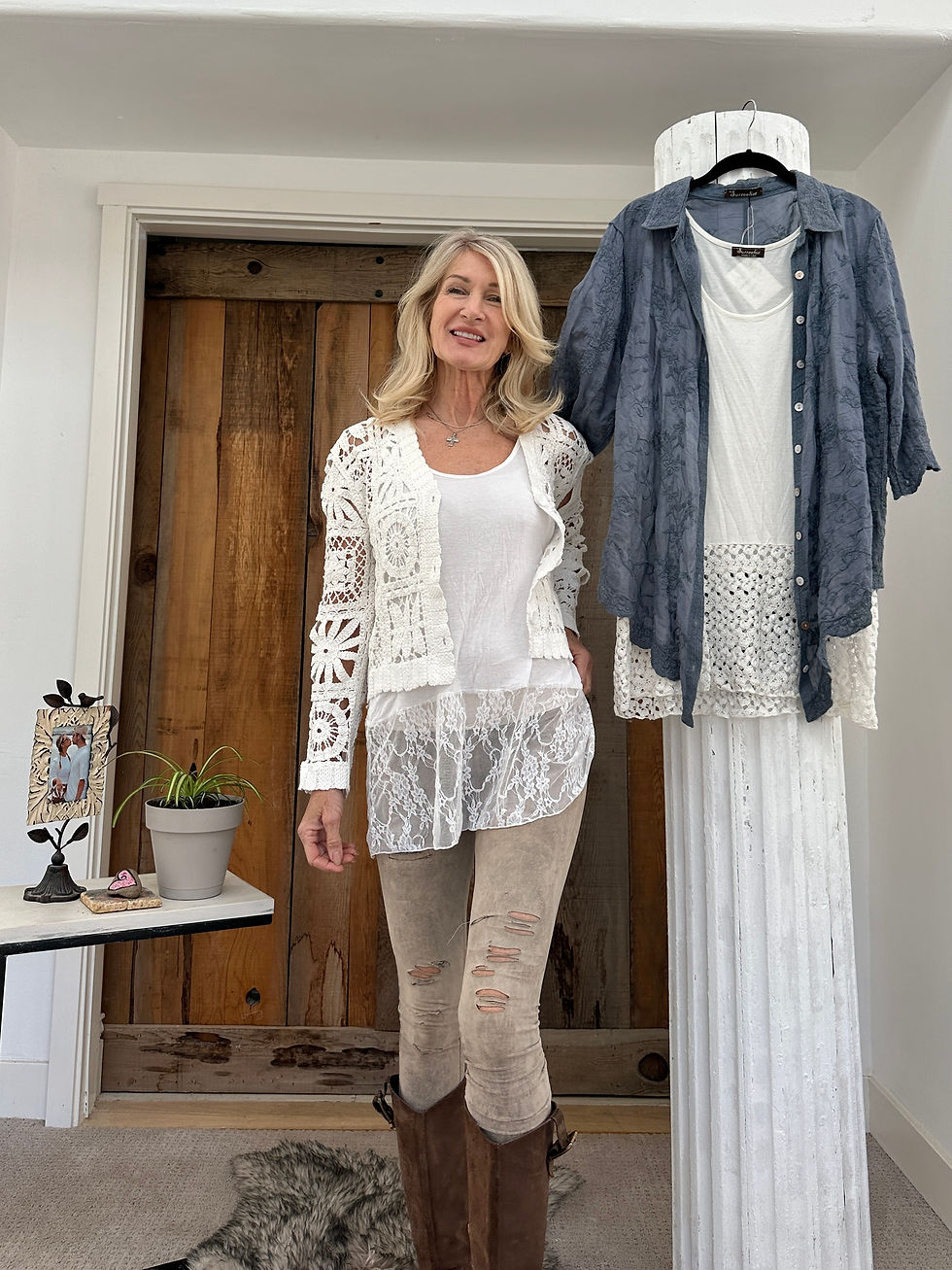 Thumbnail: Lola white crochet cardigan with Glass buttons