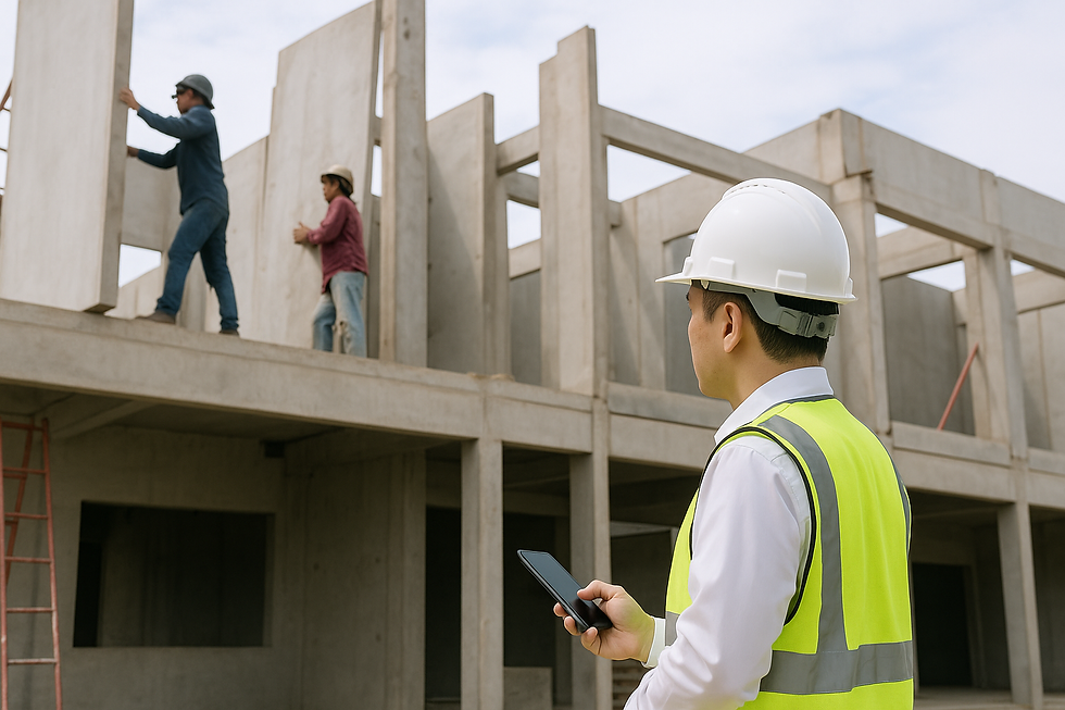 Pekerja memasang PanelWOW dengan kecepatan bangun dinding 20 m² per hari.