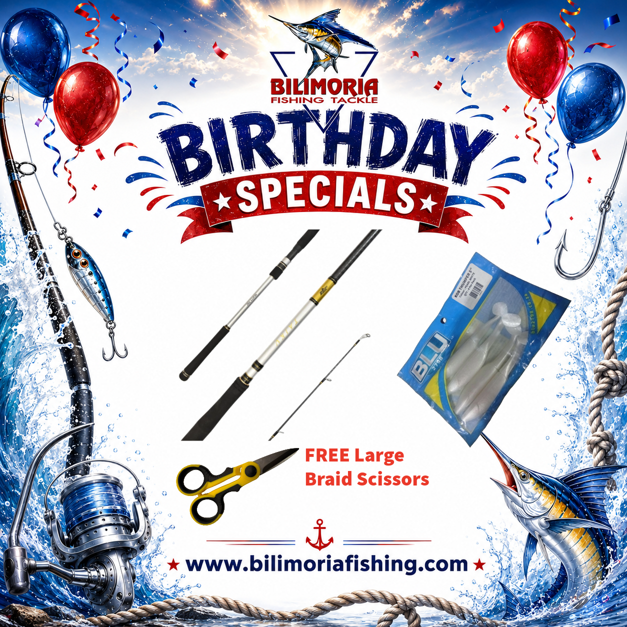 Birthday Specials: Hearty Rise Taiku & Free Blu Paddletails & Large Scissors