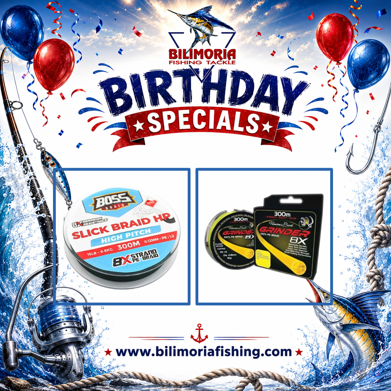 Birthday Specials: Grinder 8X Braid 300m & Boss Slick HP 300m