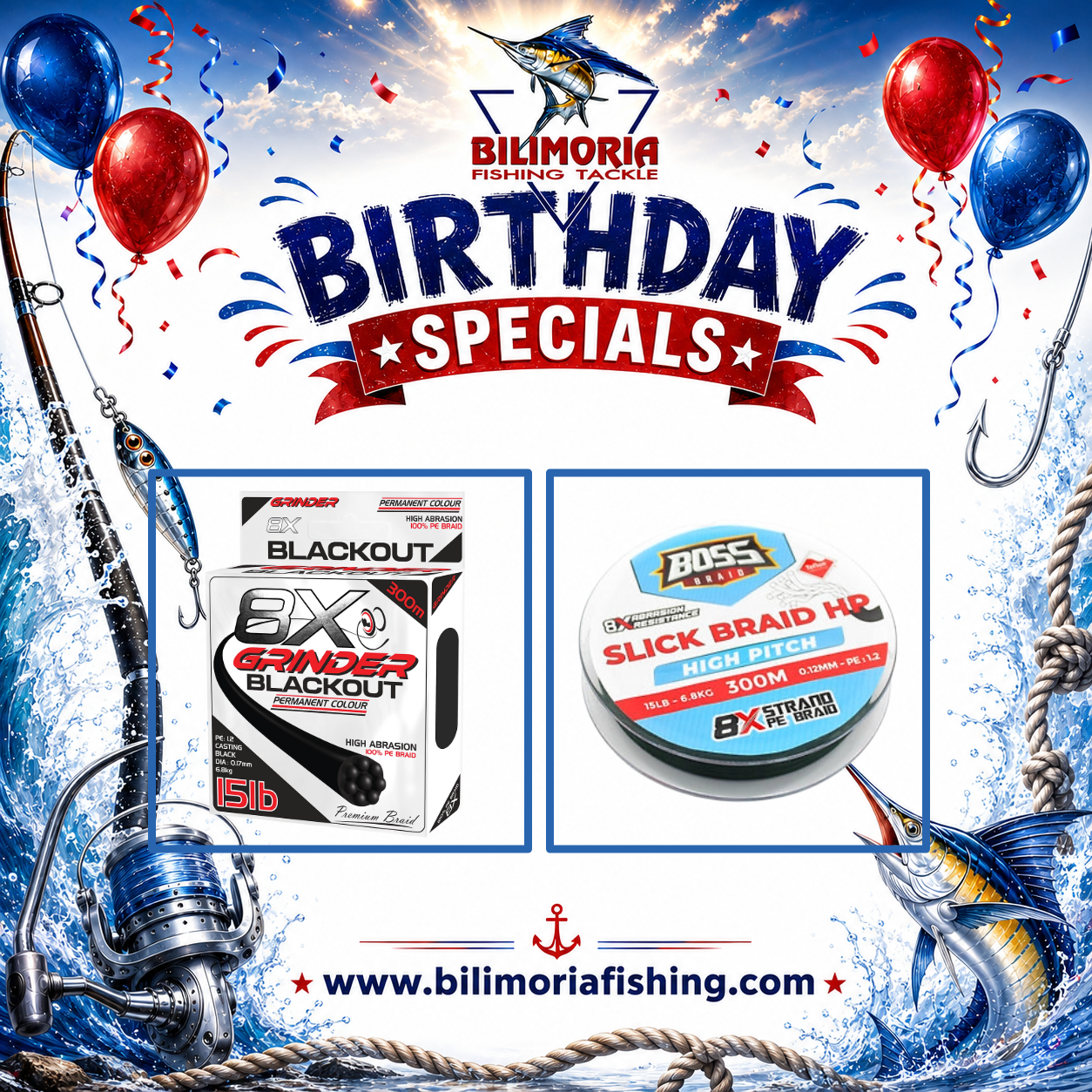 Birthday Specials: Grinder Blackout 8X Braid 300m & Boss Slick HP 300m