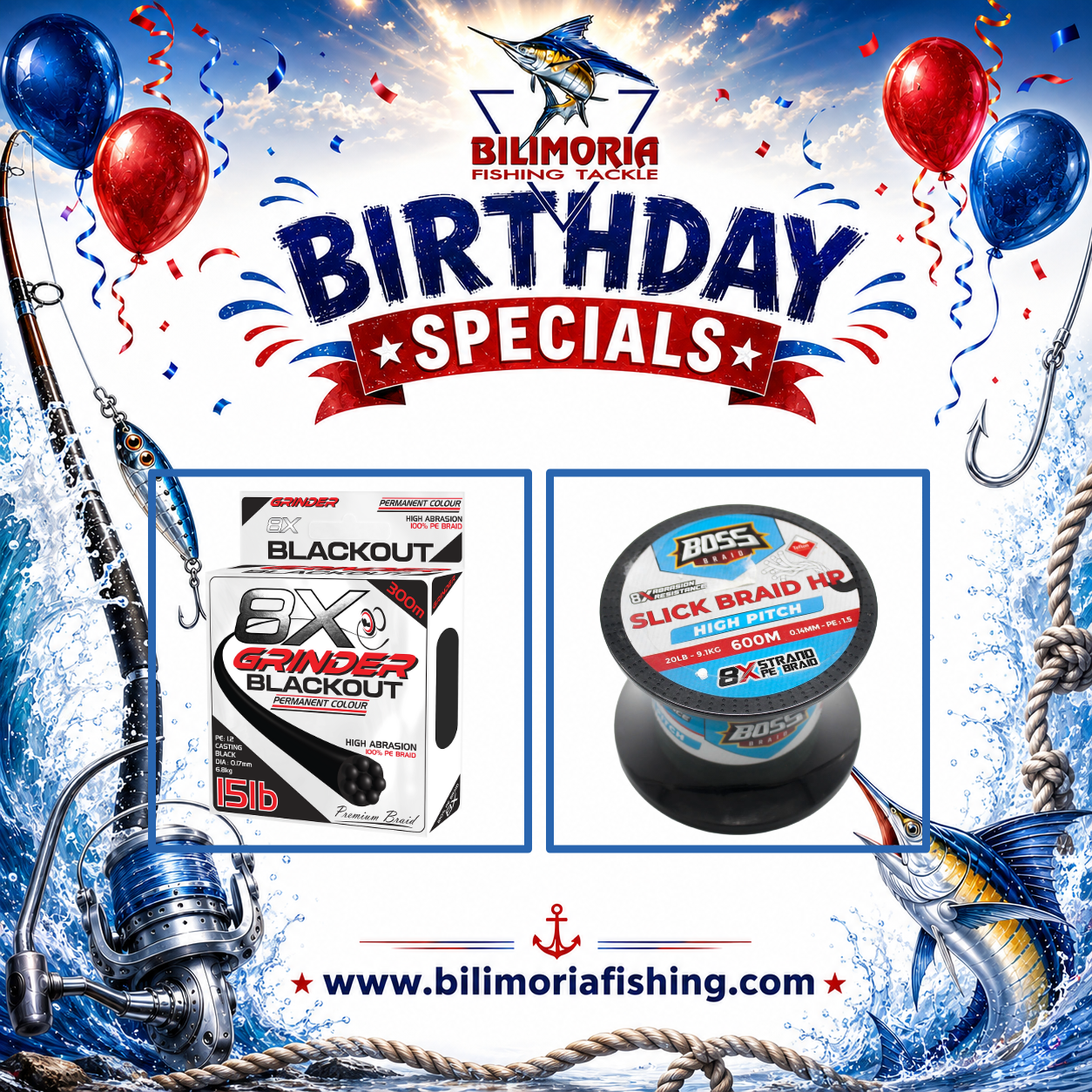Birthday Specials: Grinder Blackout 8X Braid 300m & Boss Slick HP 600m