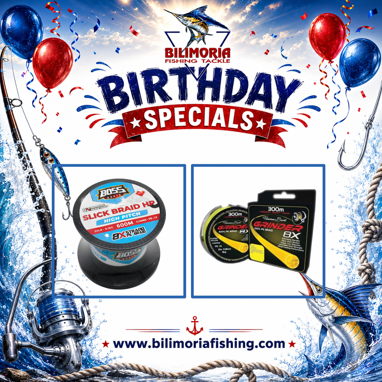 Birthday Specials: Grinder 8X Braid 300m & Boss Slick HP 600m