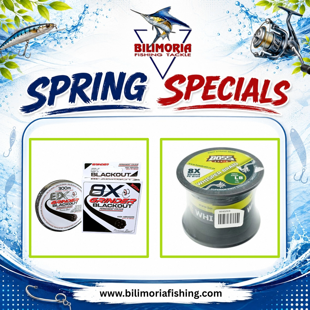 Spring Specials: Grinder Blackout 8X Braid 300m & Boss Whisper Braid 600m