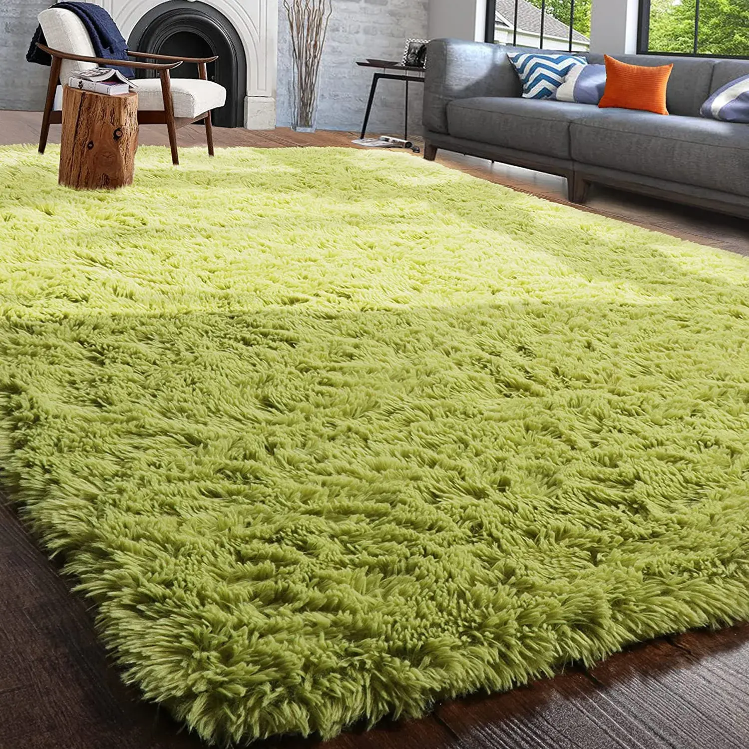 Fluffy Soft Green Shaggy Furry Large Area Rug Kids Nursery Bedroom Carpet Mat