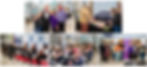 Collage from Taylor Automotive Family’s Claire’s Day author and illustrator reception showing guests, a student orchestra performance, book displays, and a group photo with featured books.