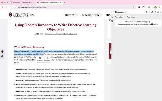 Article with options to either Annotate or Highlight shown