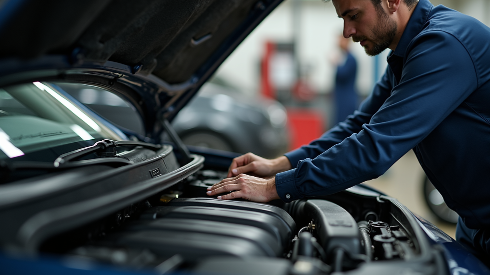 Close-up view of a mechanic working on a car engine