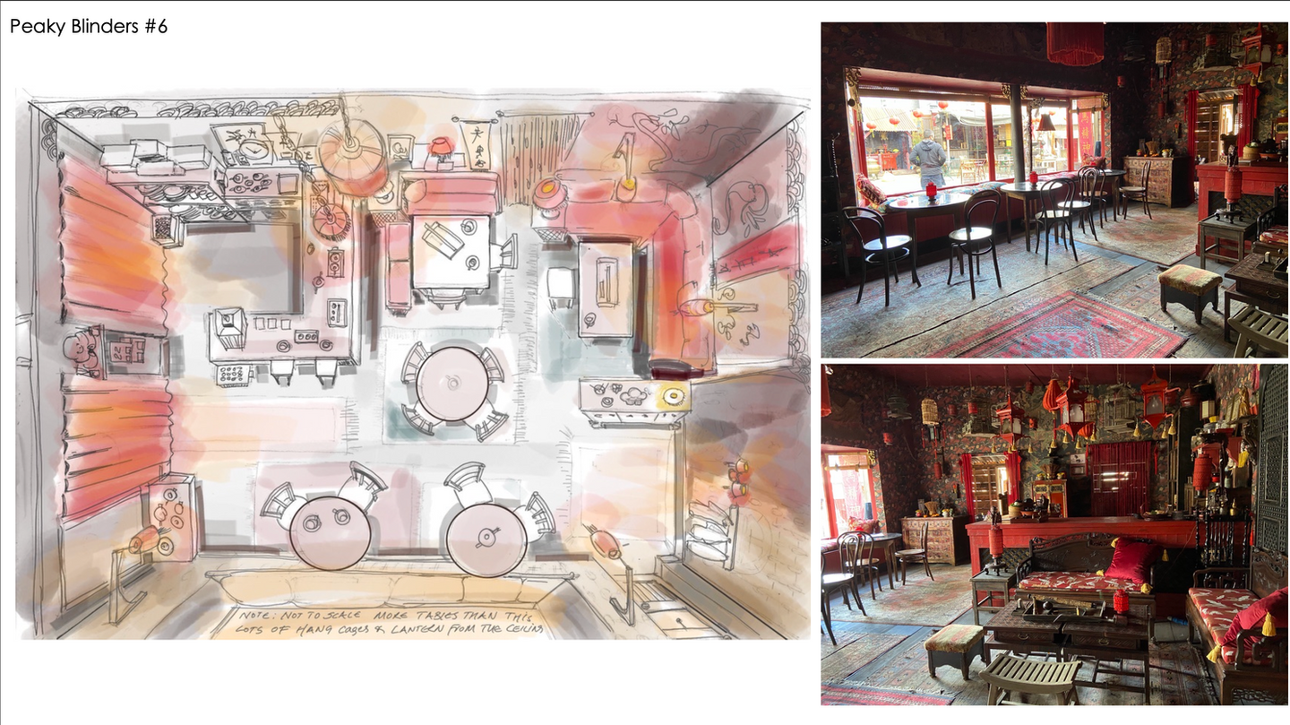 Initial Sketch for interior Chinese cafe.