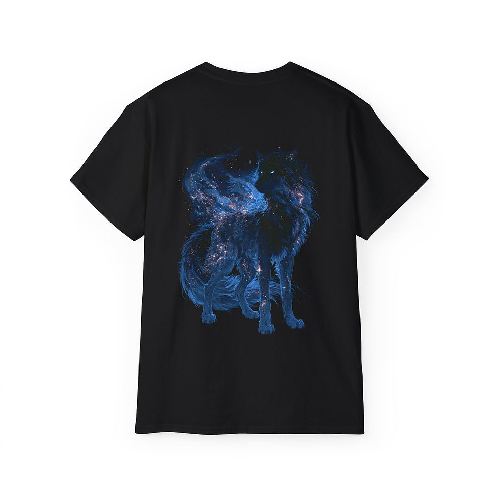 Thumbnail: Cosmic Blue Wolf Graphic Tee — Cozy Fantasy Bookish Apparel