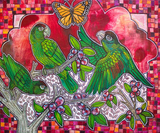 parrot and monarch butterfly painting