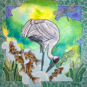 crane and koi painting