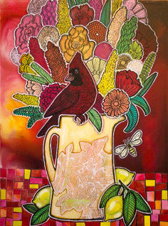 cardinal bird and lemons