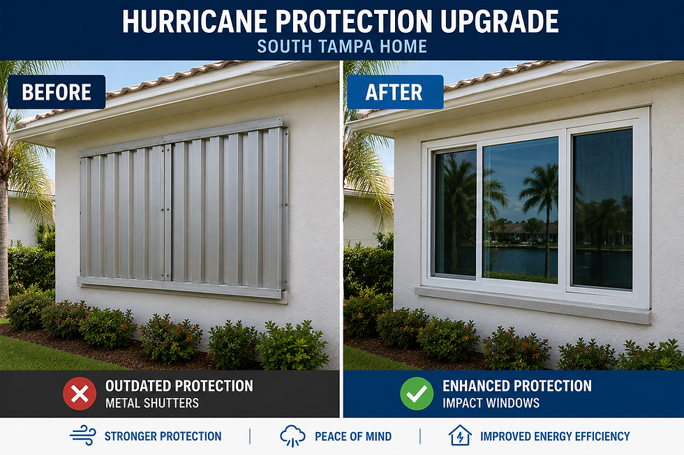 Before/after comparison of hurricane shutter or impact window upgrade on Tampa Bay home