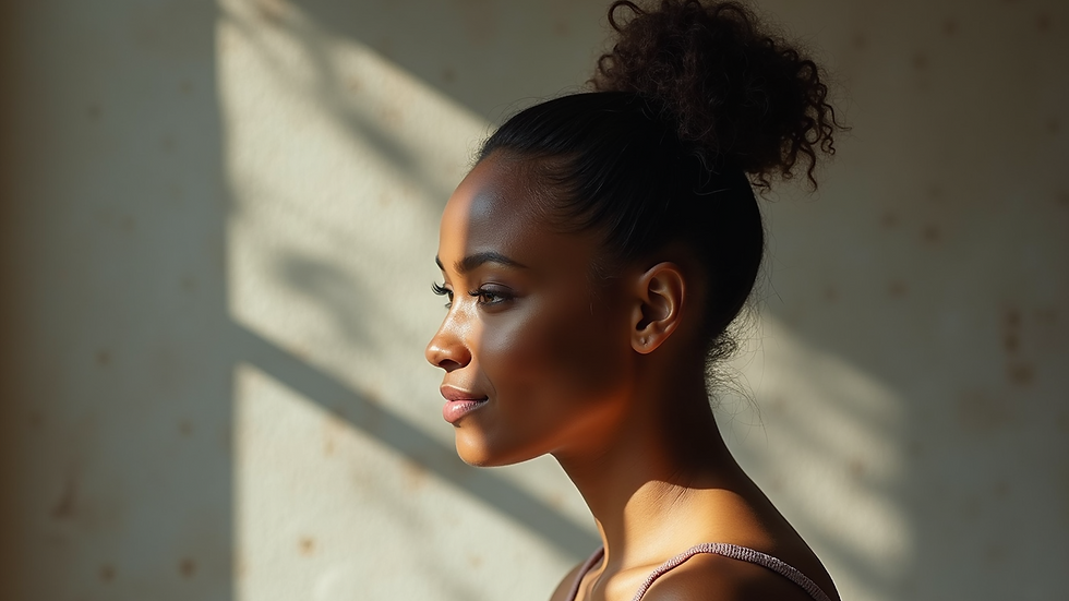 Eye-level view of a stylish bun updo on natural hair