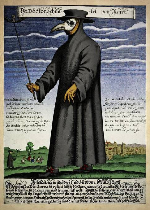 Original 1656 engraving of a Roman plague doctor