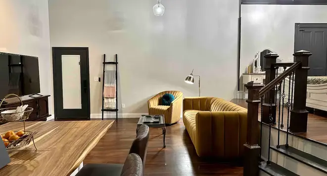 View of living area in loft space