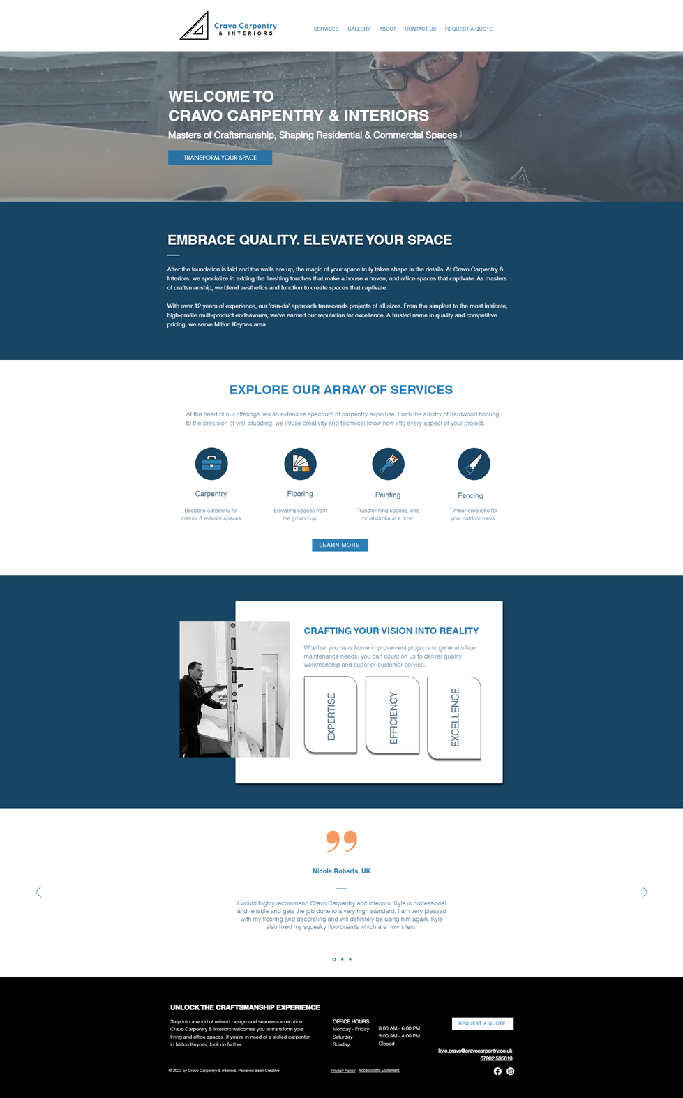 a web page that says embrace quality elevate your space