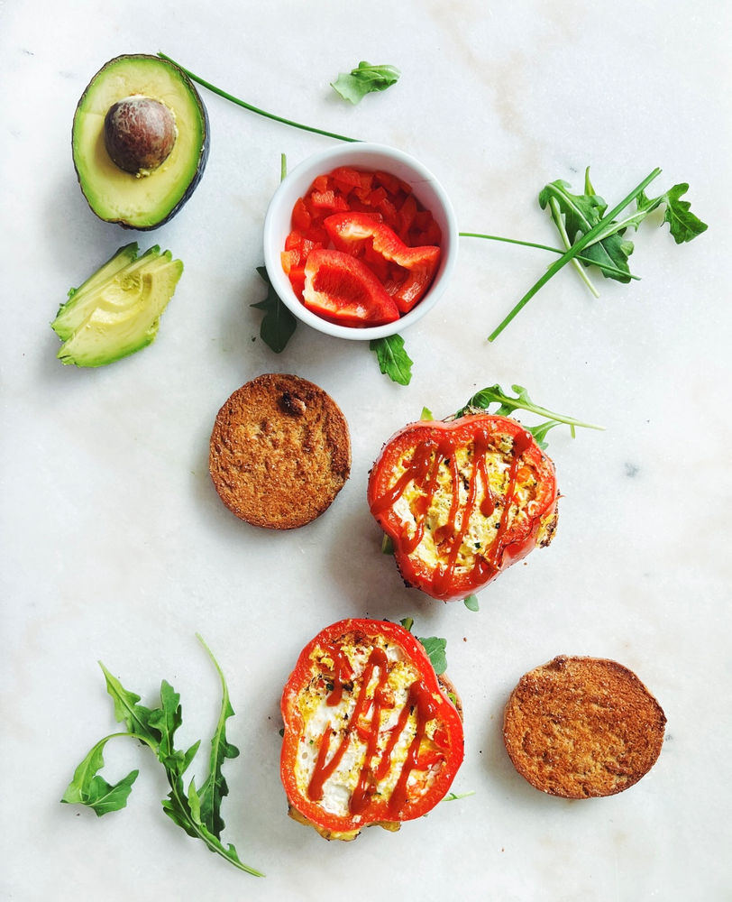 egg in a bell pepper breakfast sandwich
