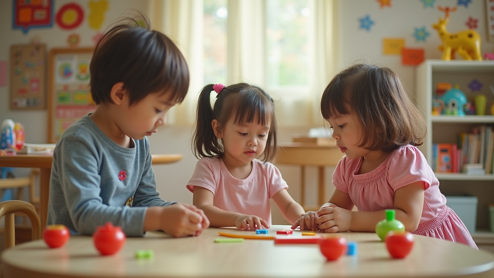 Eye-level view of children playing together at Happy Angel Child Daycare