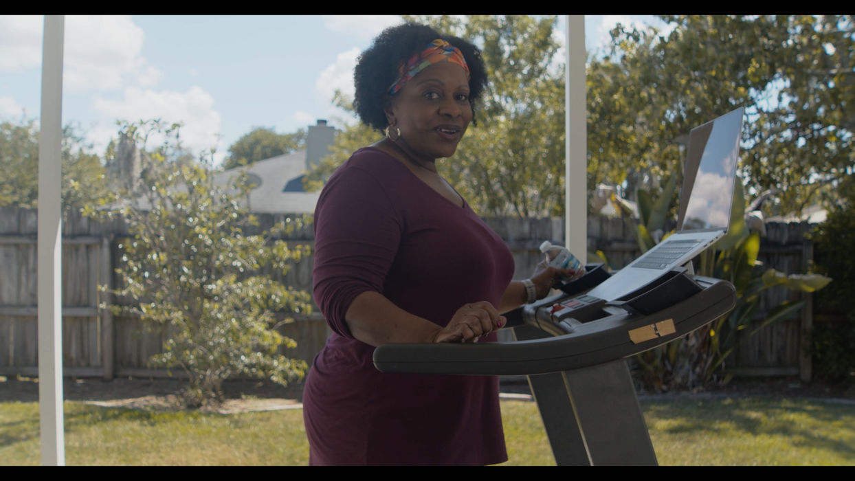 still of a women walking on a treadmill for a UF Health commercial