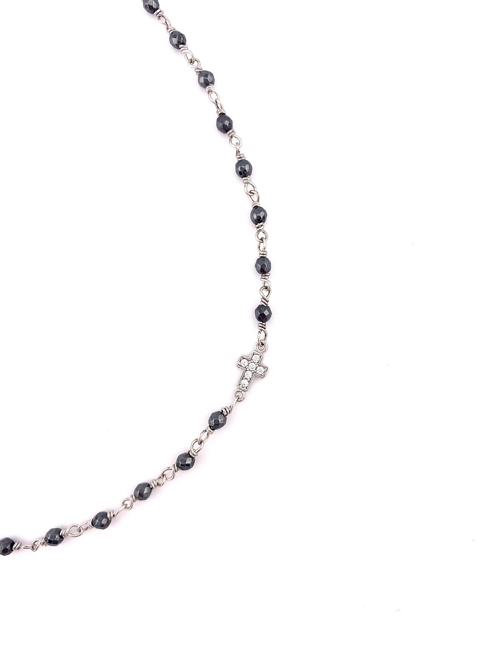 Miniatura: Collana in Ematite e legature in argento con Medaglia Miracolosa e Croce