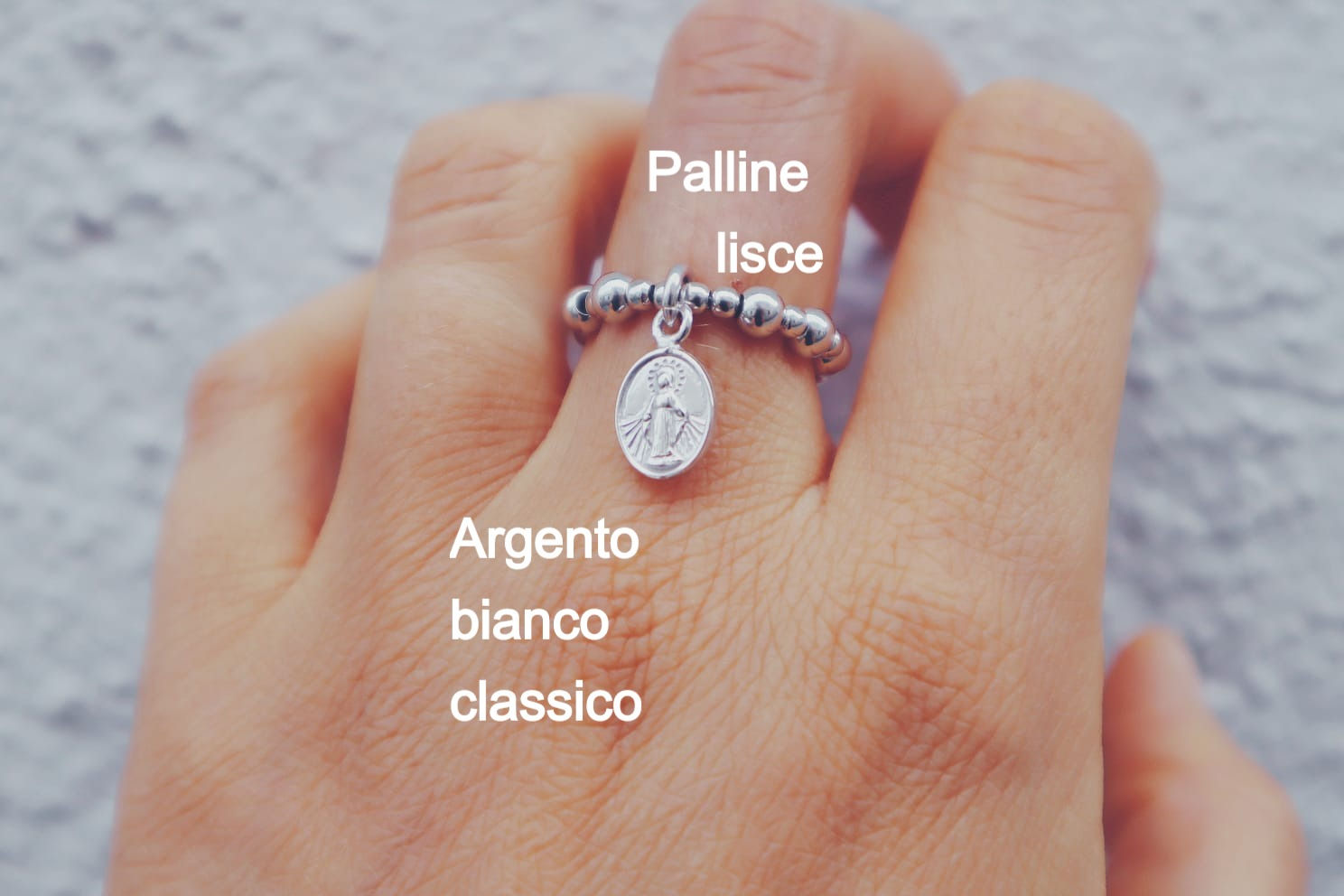 Anello Decina elastico con Medaglia Miracolosa e palline lisce in argento 925