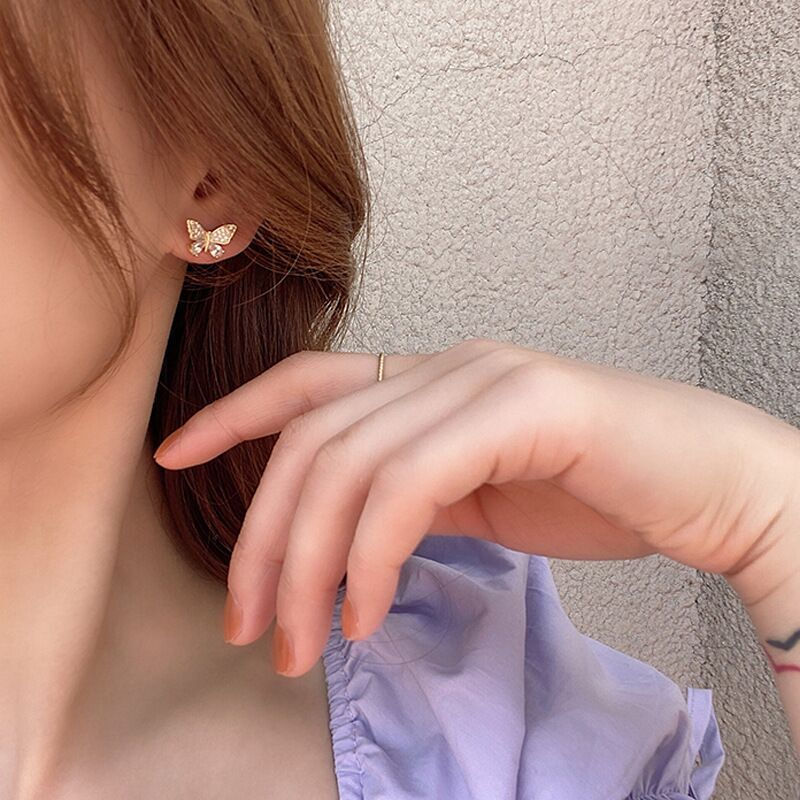Thumbnail: Exquisite Butterfly Long Tassel Earrings Two Ways To Wear Rhinestone Drop Earing