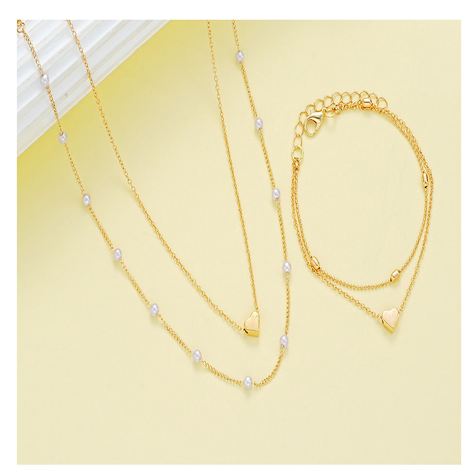 Thumbnail: Fashion Imitation Pearl Heart Jewelry Set For Women Gold Silver Color Round Bead