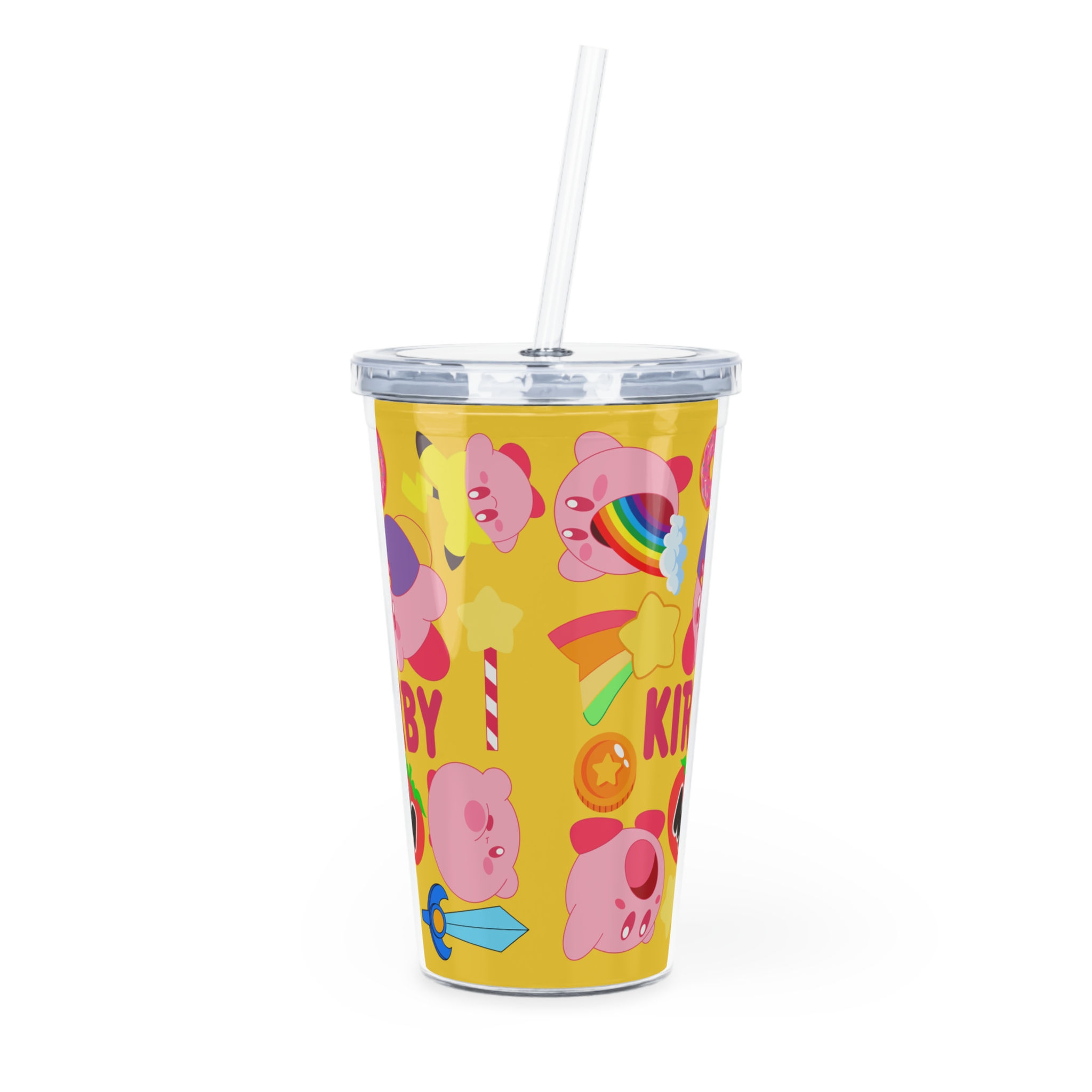 Kirby Tumbler | Kirby Plastic Tumbler with Straw Video Game Gamer Gaming Cut