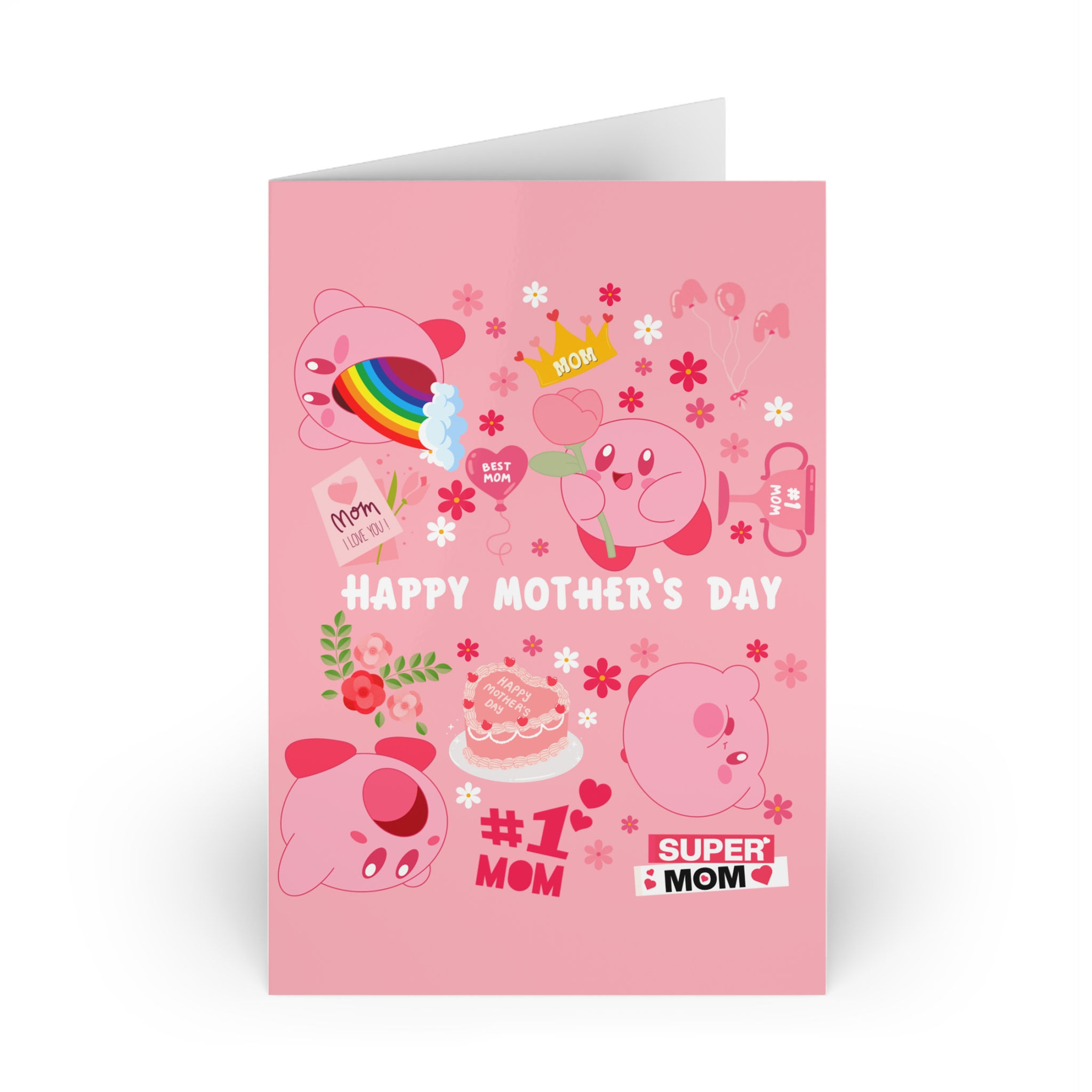 Kirby Mother's Day Card  | Kirby Cards For Her For Him Cute Pink Flowers Rose