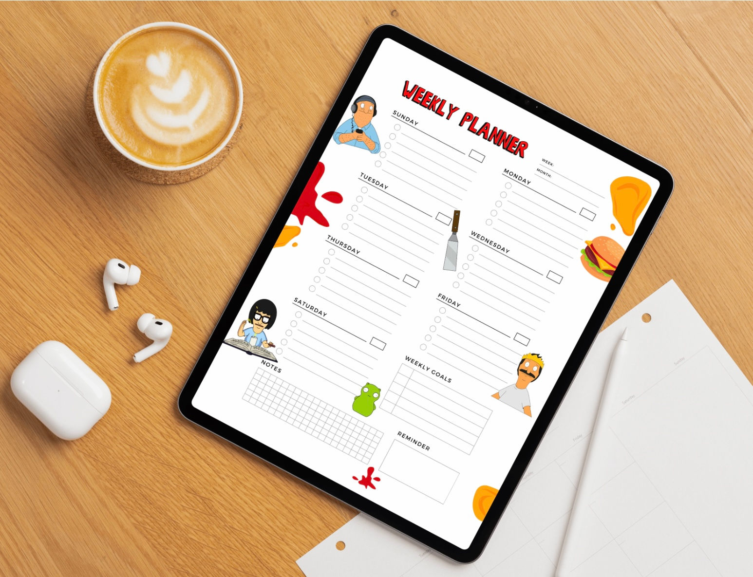 Bob's Burgers Digital Planner | Weekly Daily Planner PNG Files Print Printable